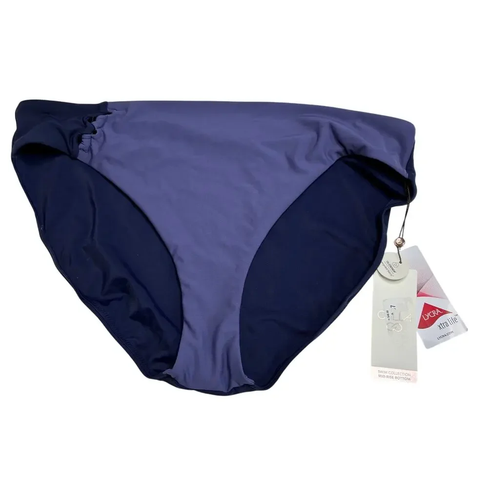 CALIA Carrie Underwood Blue Bikini Bottoms Storm Haze Loop Side NWT Womens Large